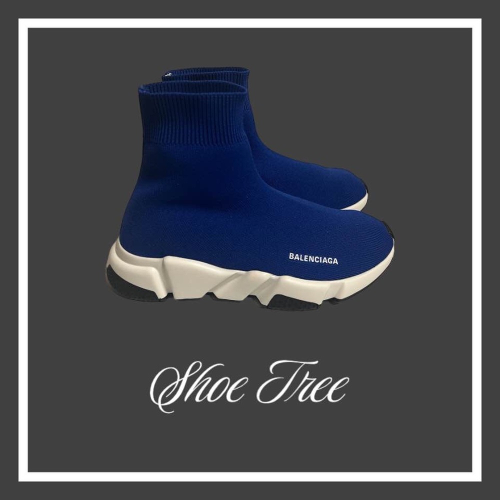 Balenciaga Speed Trainer Knit Sneakers Women Size 7 Sock Sneaker Blue White
